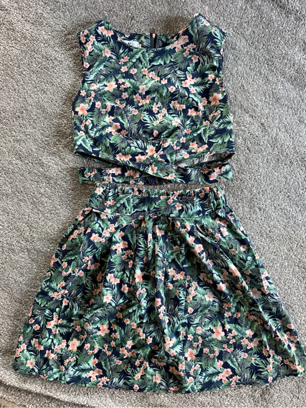 Tropical Two-Piece Set - crop top and skirt